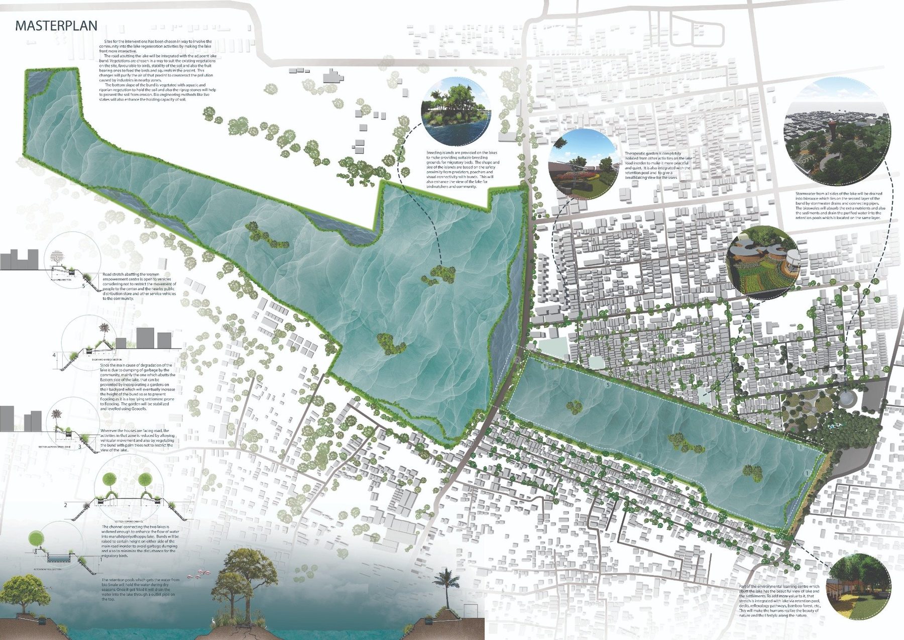 Large lakefront masterplan for Madhavaram and Manali lakes