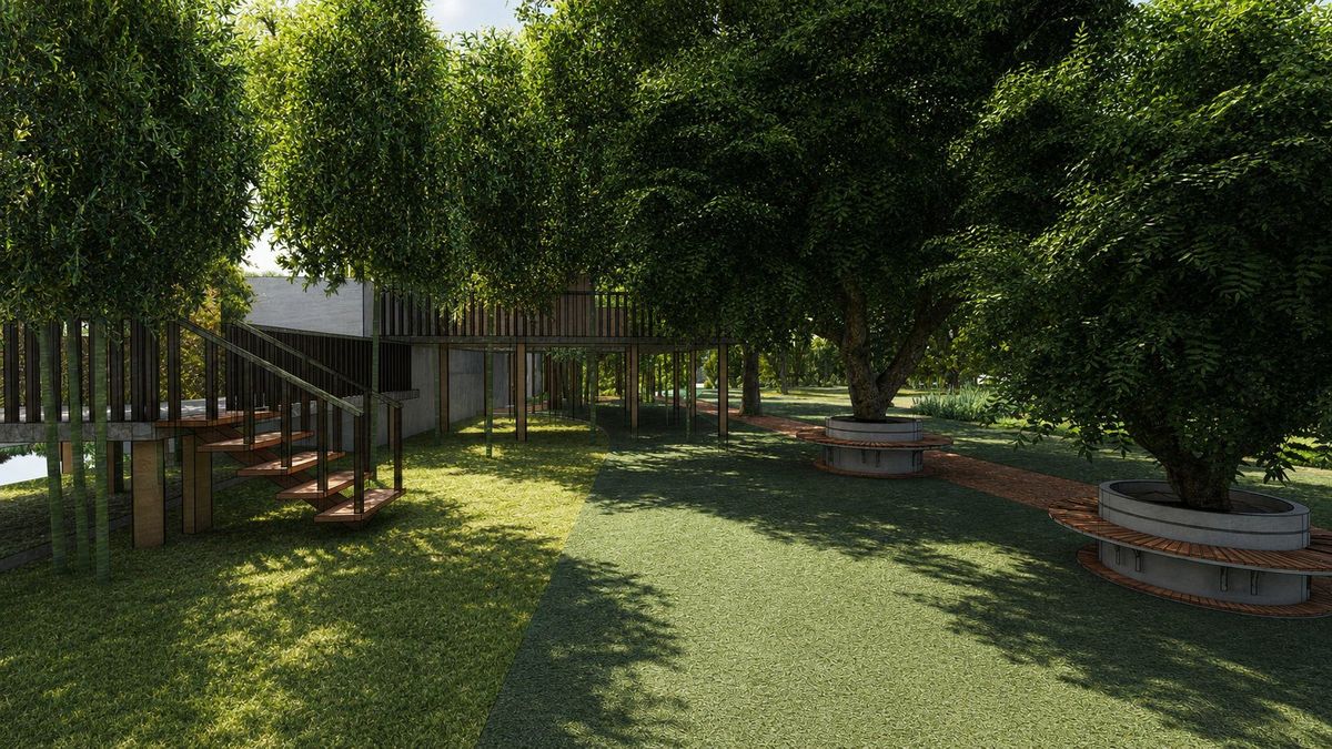 Tree court and walkway render