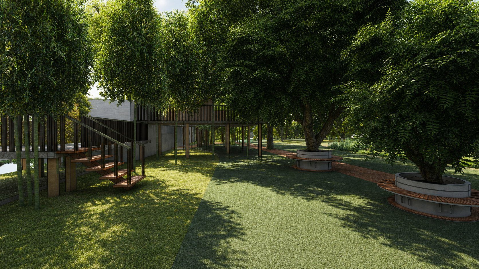 Tree court and walkway render