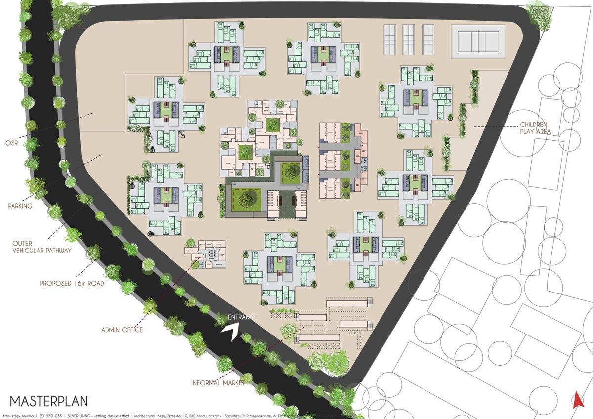 Large masterplan showing housing clusters and support facilities