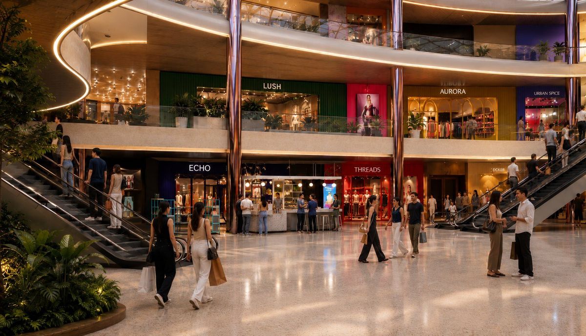 Closing shopping mall atrium view
