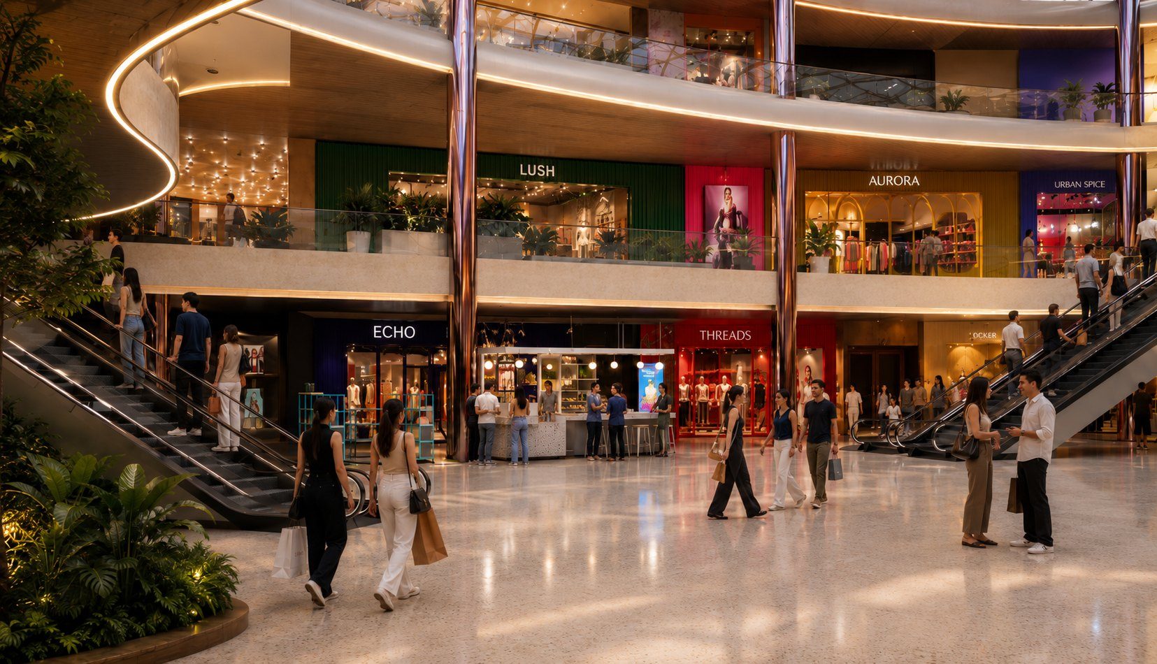 Closing shopping mall atrium view
